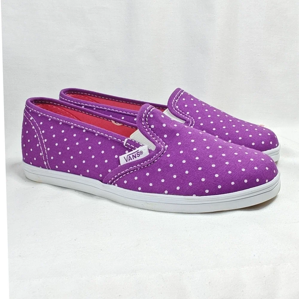 Vans Slip-On Lo Pro Dahlia Purple Micro White Dots Sneakers Size 12 Kids New